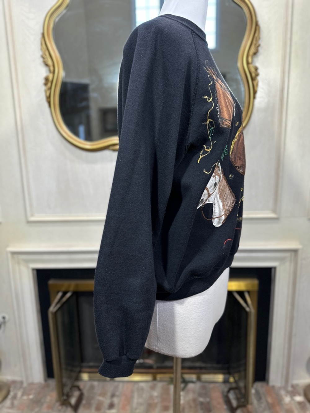 Tultex Sweatshirt 2XL Black Horse Puff Paint Art Western Coastal Cowgirl - Picture 9 of 12